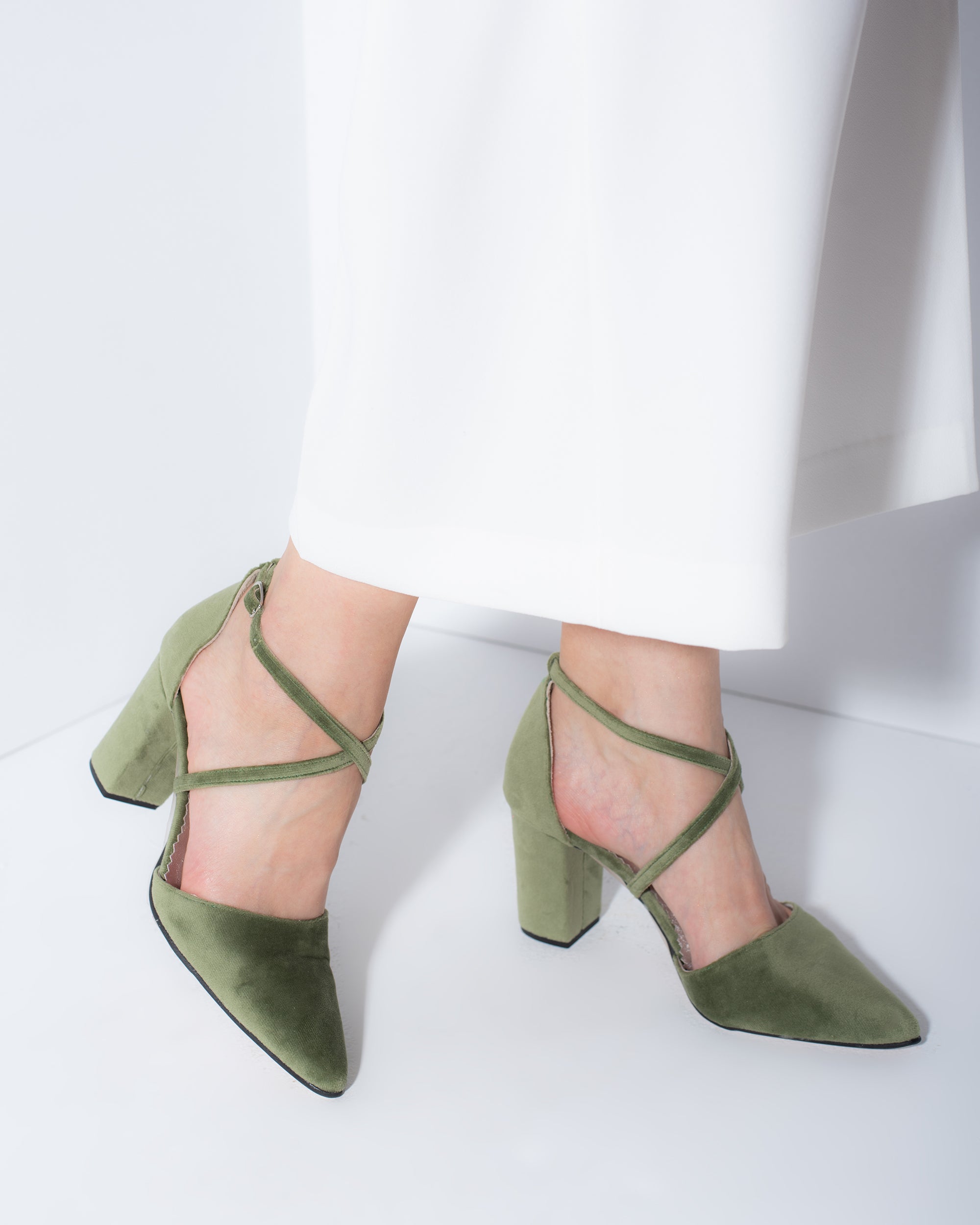 wedding shoes block heel sage green