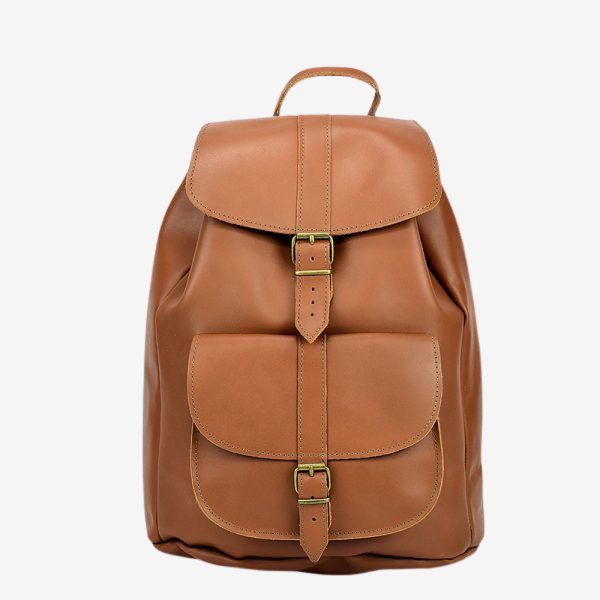 brown leather backpack made in Greece