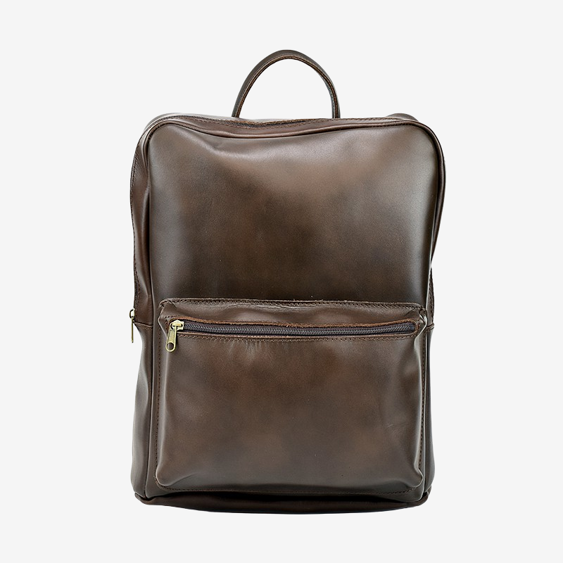 large brown leather backpack