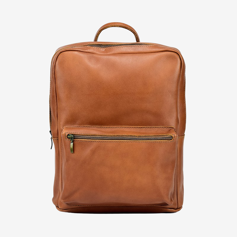 light brown leather backpack