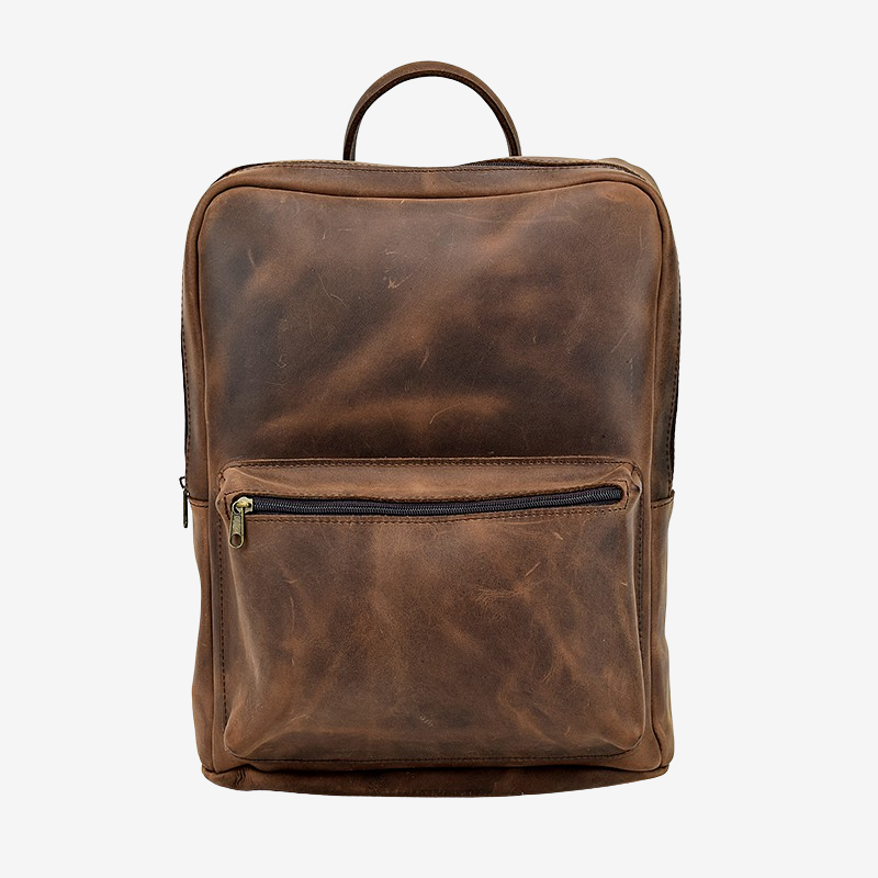 waxed brown leather backpack for men