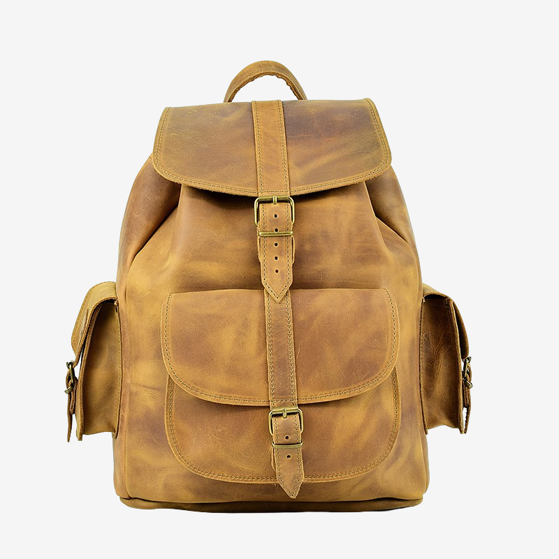 waxed brown leather backpack