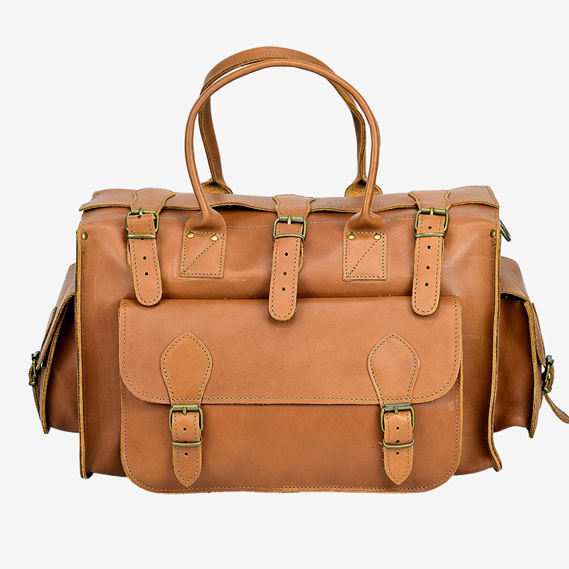 brown leather duffels