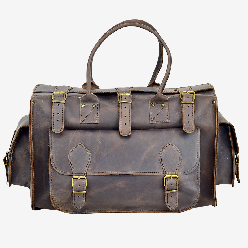 waxed brown leather duffel for men