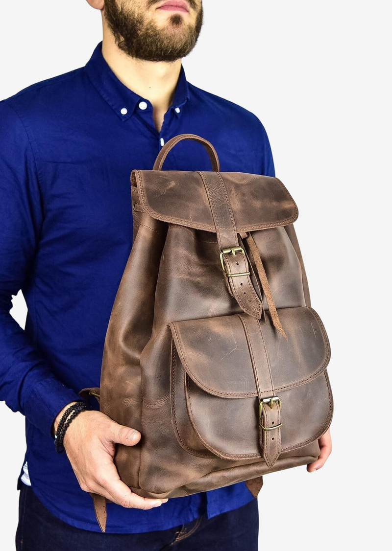  Large leather backpack for man