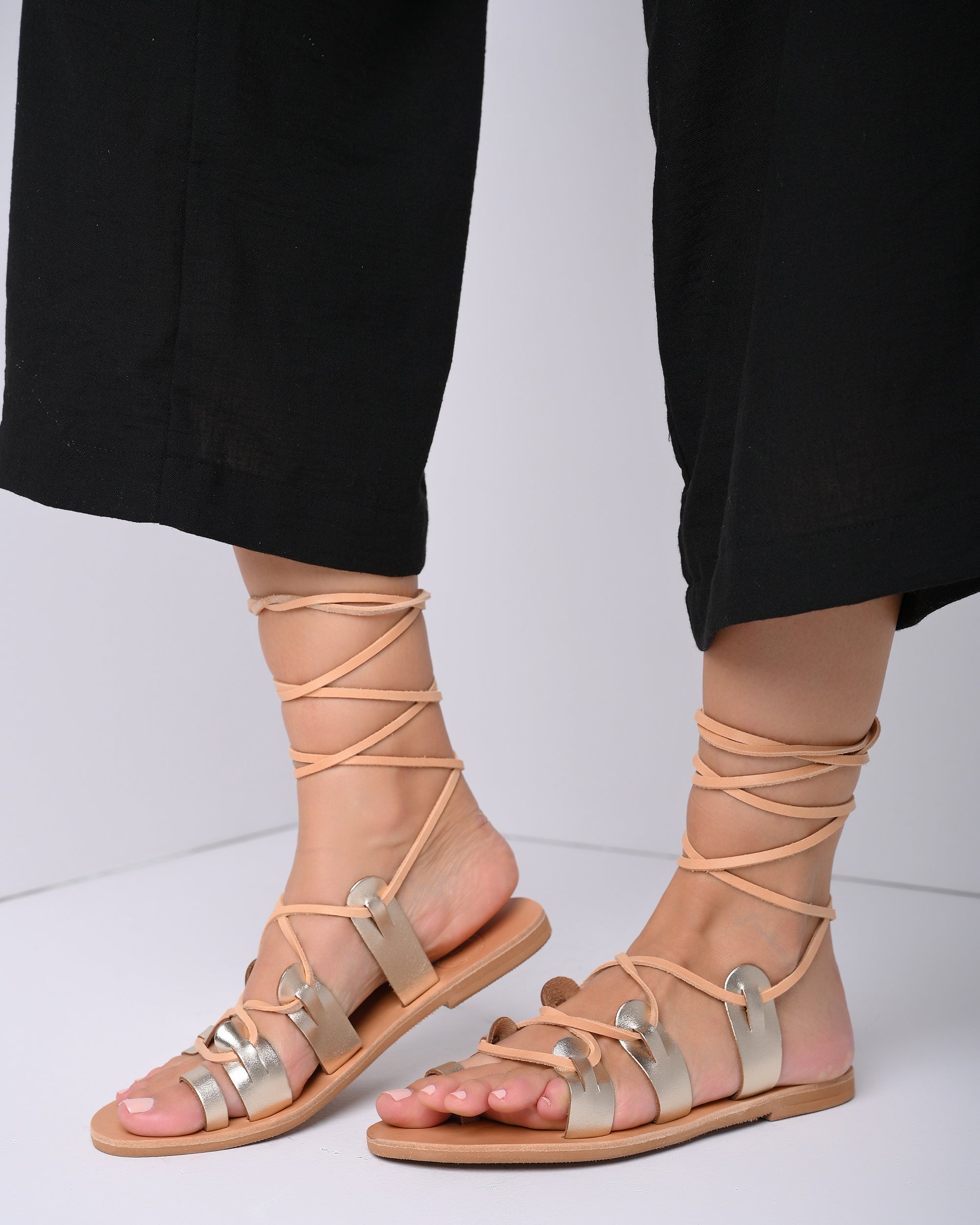gold women leather sandals