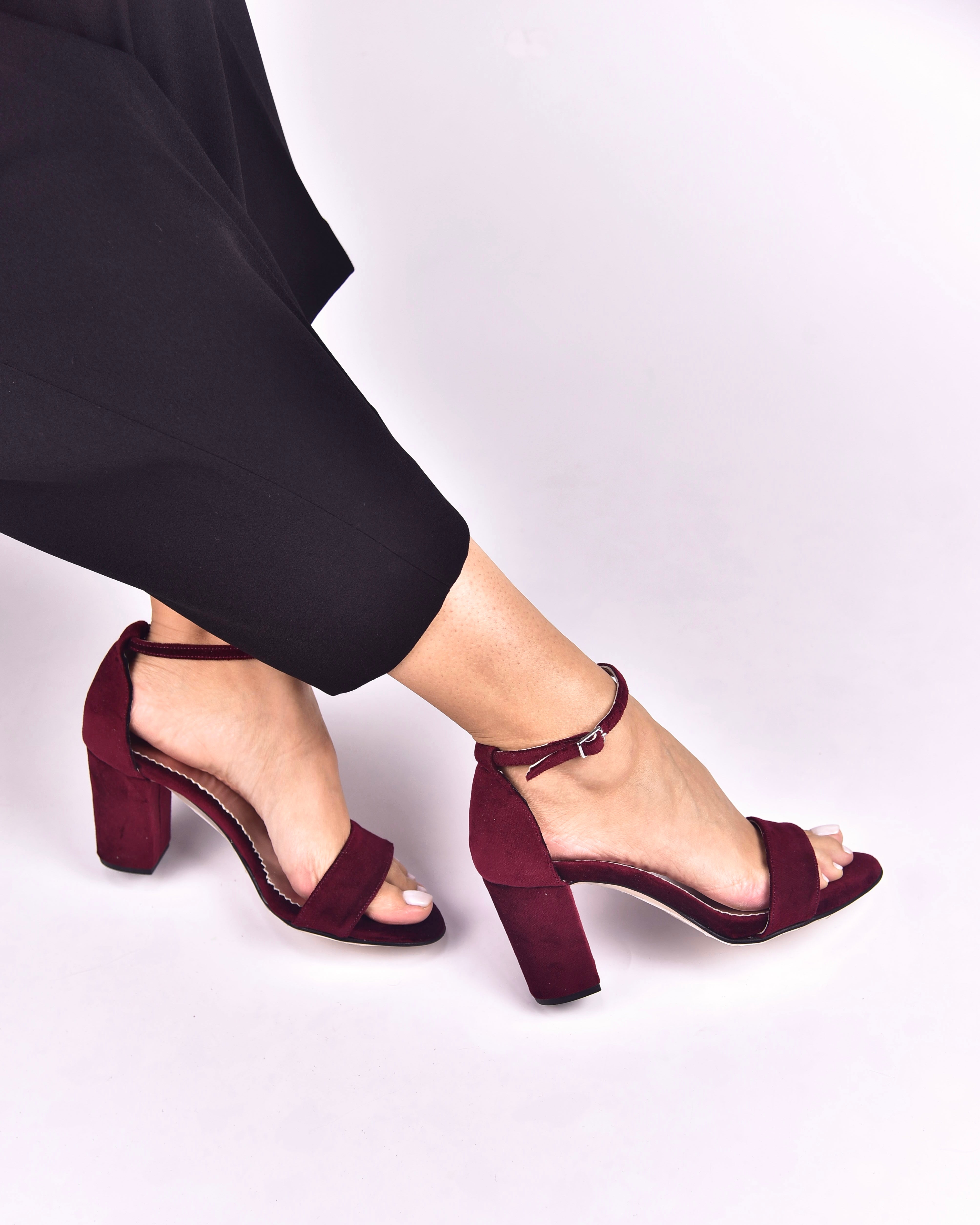Burgundy Velvet Platform Block Heel Sandals | New Look